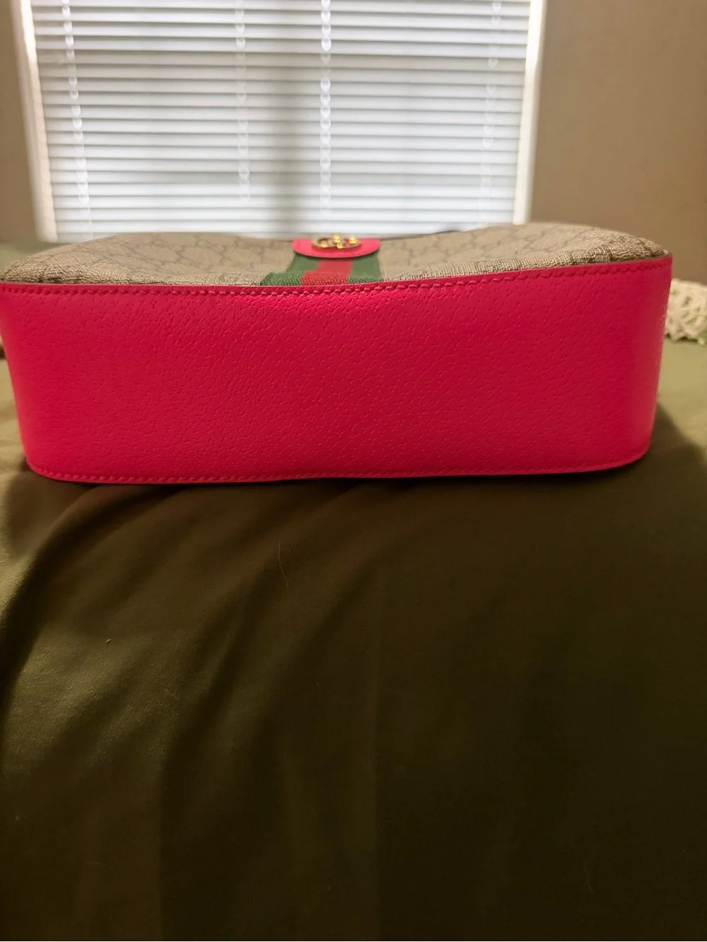 Authentic Gucci Beige GG Small Ophidia Crossbody with Pink Trim